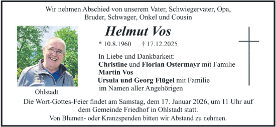 Traueranzeige von Helmut Vos von merkurtz