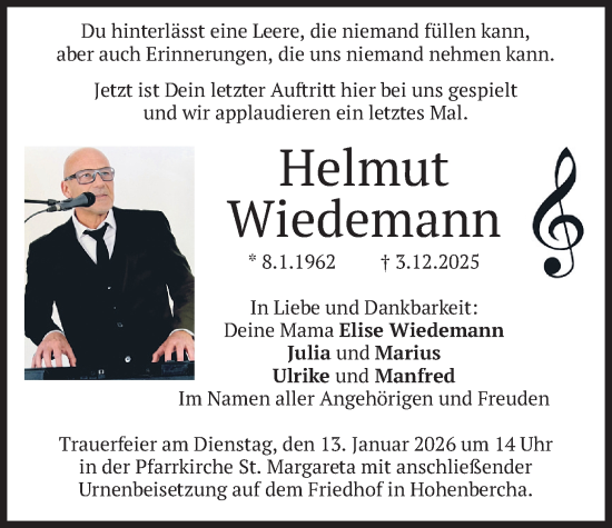 Traueranzeige von Helmut Wiedemann von merkurtz