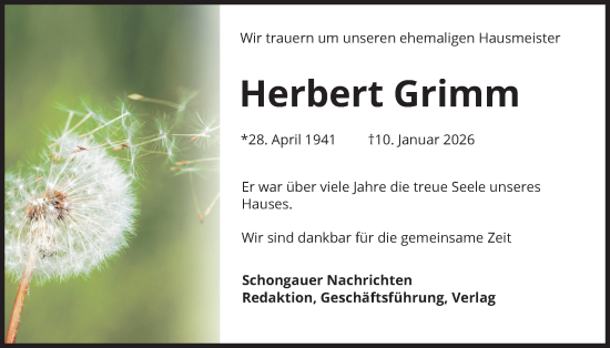 Traueranzeige von Herbert Grimm von merkurtz