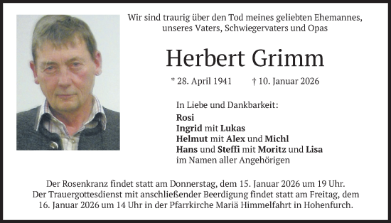 Traueranzeige von Herbert Grimm von merkurtz