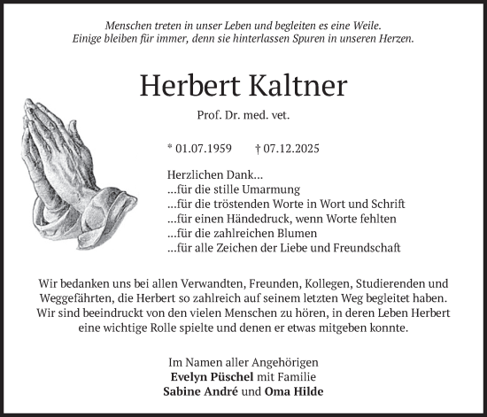Traueranzeige von Herbert Kaltner von merkurtz