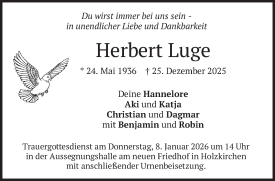 Traueranzeige von Herbert Luge von merkurtz