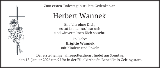 Traueranzeige von Herbert Wannek von merkurtz