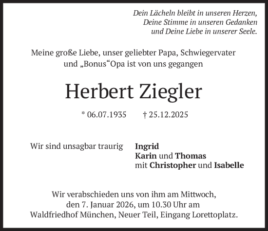 Traueranzeige von Herbert Ziegler von merkurtz