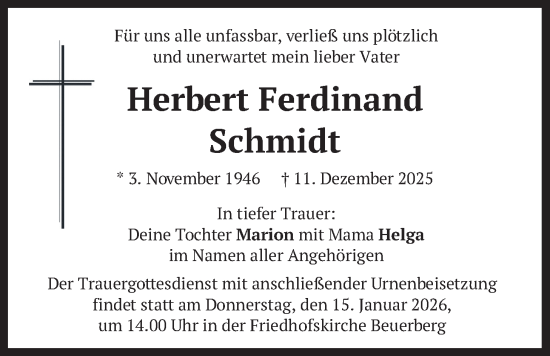 Traueranzeige von Herbert Ferdinand Schmidt von merkurtz