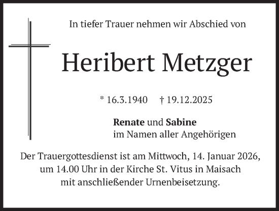 Traueranzeige von Heribert Metzger von merkurtz