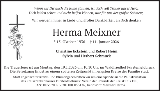 Traueranzeige von Herma Meixner von merkurtz