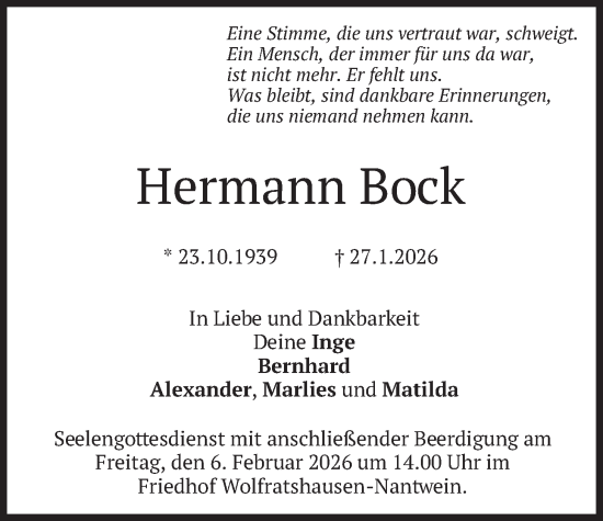 Traueranzeige von Hermann Bock von merkurtz