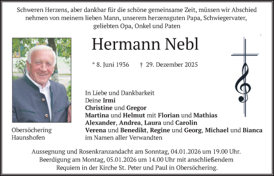 Traueranzeige von Hermann Nebl von merkurtz