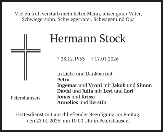 Traueranzeige von Hermann Stock von merkurtz