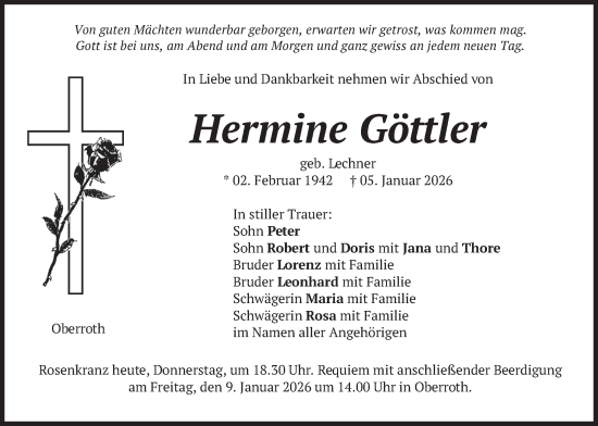 Traueranzeige von Hermine Göttler von merkurtz