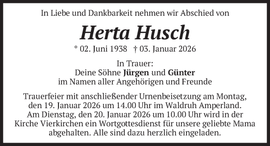 Traueranzeige von Herta Husch von merkurtz