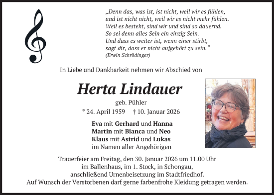 Traueranzeige von Herta Lindauer von merkurtz