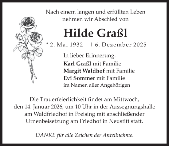 Traueranzeige von Hilde Graßl von merkurtz