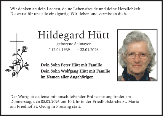 Traueranzeige von Hildegard Hütt von merkurtz