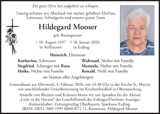 Traueranzeige von Hildegard Mooser von merkurtz