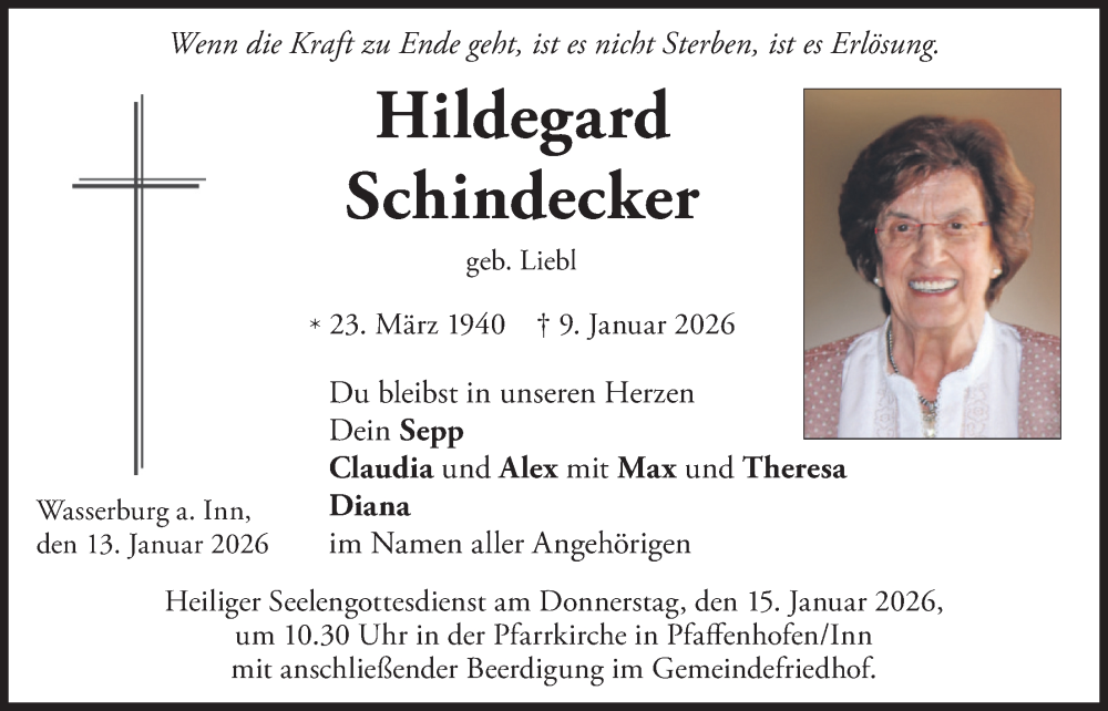 Traueranzeige für Hildegard Schindecker vom 13.01.2026 aus merkurtz