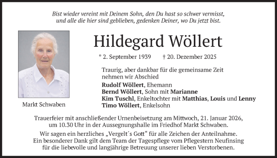 Traueranzeige von Hildegard Wöllert von merkurtz