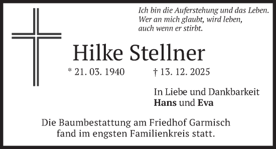 Traueranzeige von Hilke Stellner von merkurtz