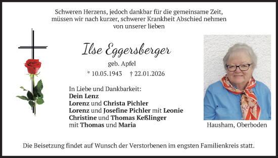Traueranzeige von Ilse Eggersberger von merkurtz