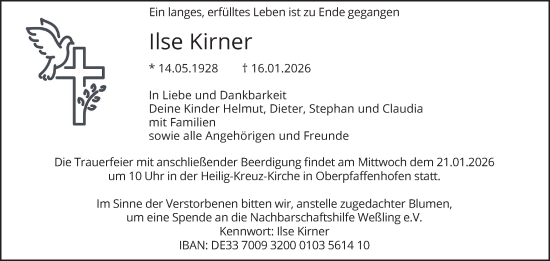 Traueranzeige von Ilse Kirner von merkurtz