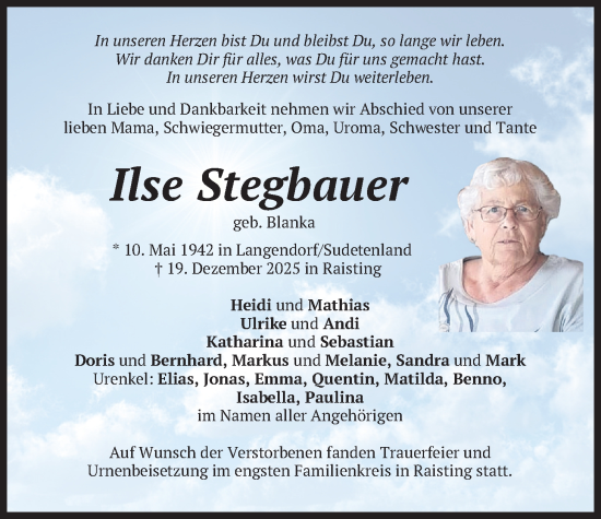 Traueranzeige von Ilse Stegbauer von merkurtz