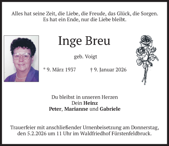 Traueranzeige von Inge Breu von merkurtz