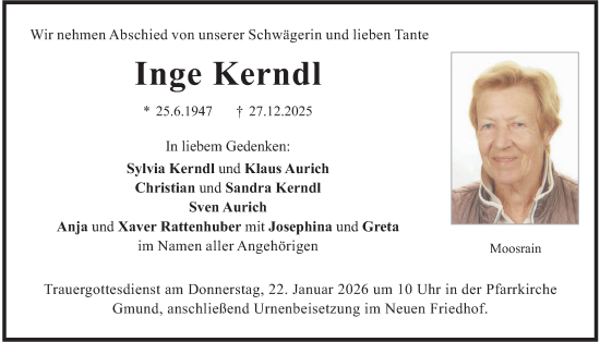 Traueranzeige von Inge Kerndl von merkurtz