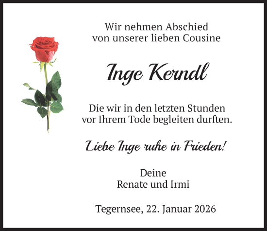 Traueranzeige von Inge Kerndl von merkurtz