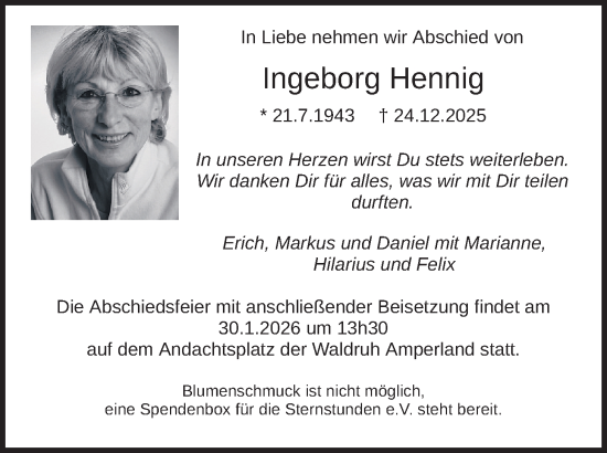 Traueranzeige von Ingeborg Hennig von merkurtz