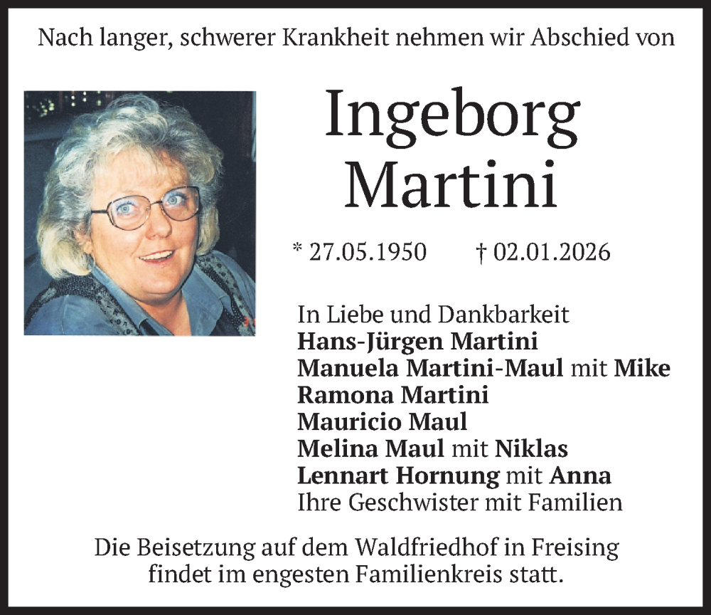  Traueranzeige für Ingeborg Martini vom 10.01.2026 aus merkurtz