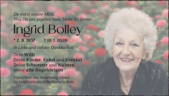 Traueranzeige von Ingrid Bolley von merkurtz