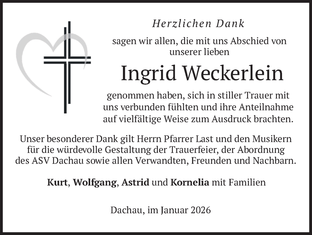  Traueranzeige für Ingrid Weckerlein vom 03.01.2026 aus merkurtz