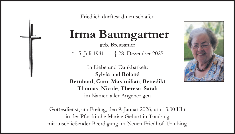 Traueranzeige für Irma Baumgartner vom 03.01.2026 aus merkurtz