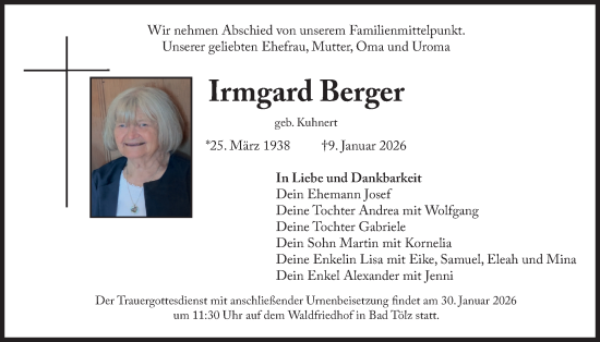 Traueranzeige von Irmgard Berger von merkurtz