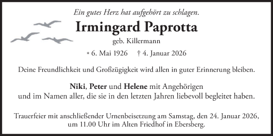 Traueranzeige von Irmingard Paprotta von merkurtz