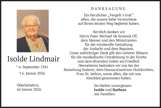 Traueranzeige von Isolde Lindmair von merkurtz