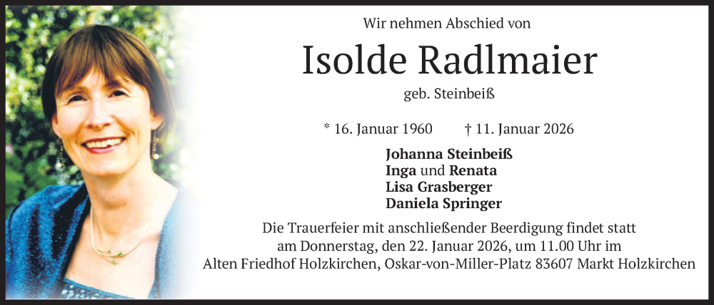  Traueranzeige für Isolde Radlmaier vom 17.01.2026 aus merkurtz