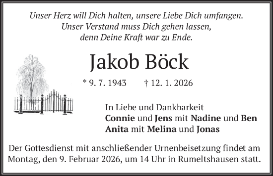 Traueranzeige von Jakob Böck von merkurtz