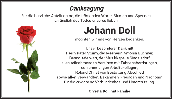 Traueranzeige von Johann Doll von Das Gelbe Blatt Penzberg