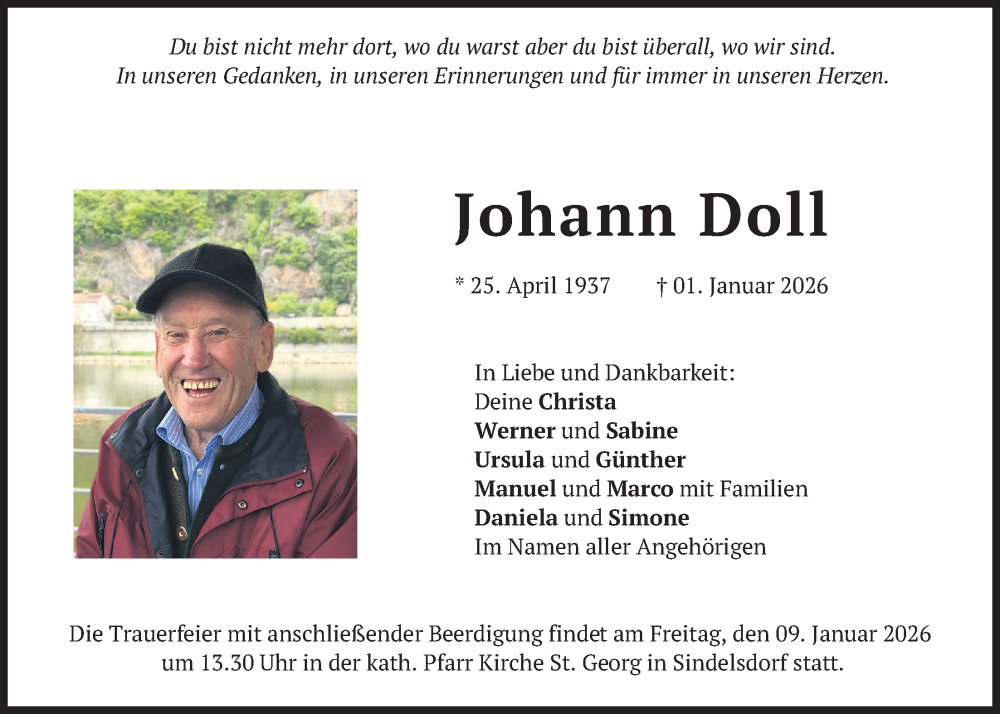  Traueranzeige für Johann Doll vom 03.01.2026 aus merkurtz