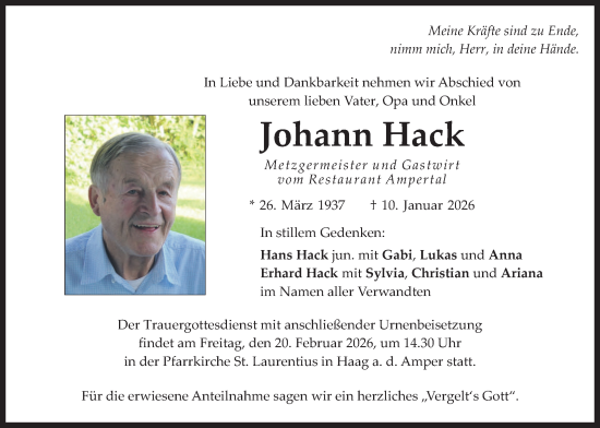 Traueranzeige von Johann Hack von merkurtz