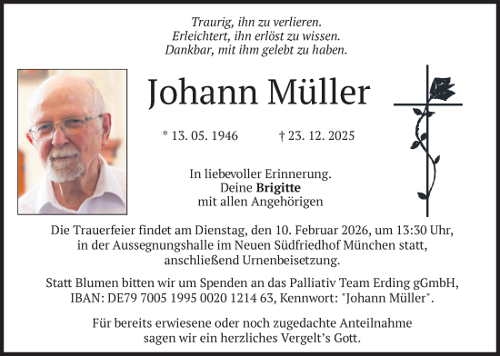Traueranzeige von Johann Müller von merkurtz