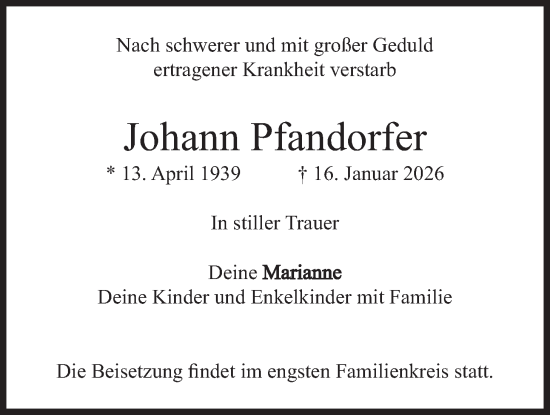 Traueranzeige von Johann Pfandorfer von merkurtz