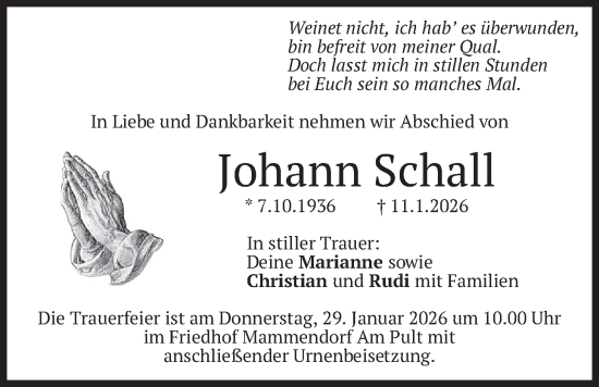 Traueranzeige von Johann Schall von merkurtz
