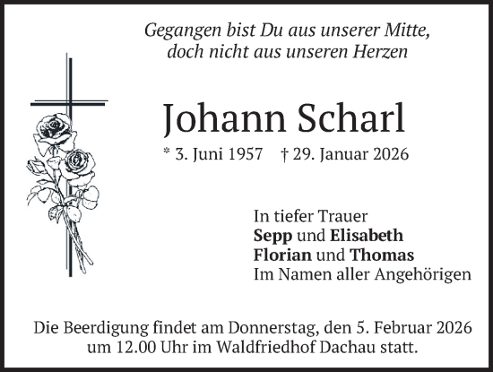 Traueranzeige von Johann Scharl von merkurtz