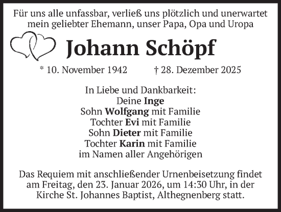 Traueranzeige von Johann Schöpf von merkurtz