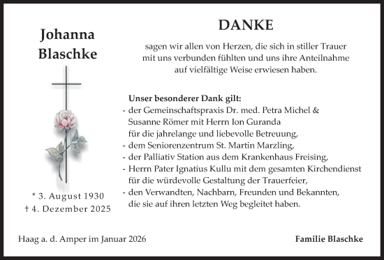 Traueranzeige von Johanna Blaschke von merkurtz