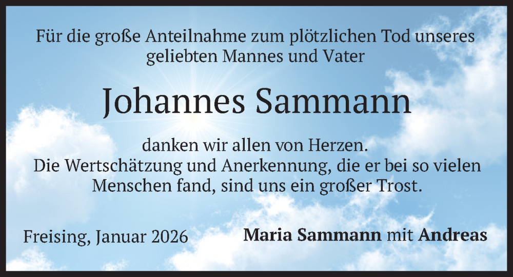  Traueranzeige für Johannes Sammann vom 17.01.2026 aus merkurtz