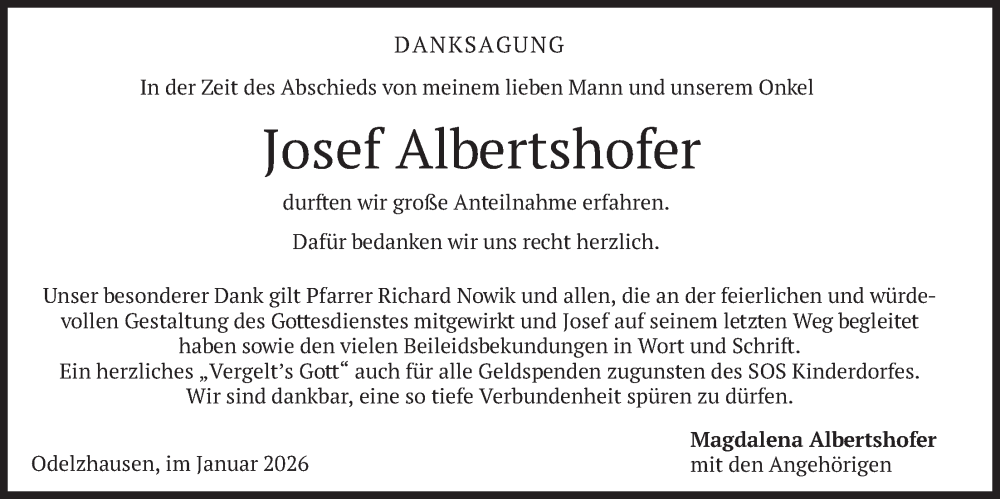  Traueranzeige für Josef Albertshofer vom 31.01.2026 aus merkurtz